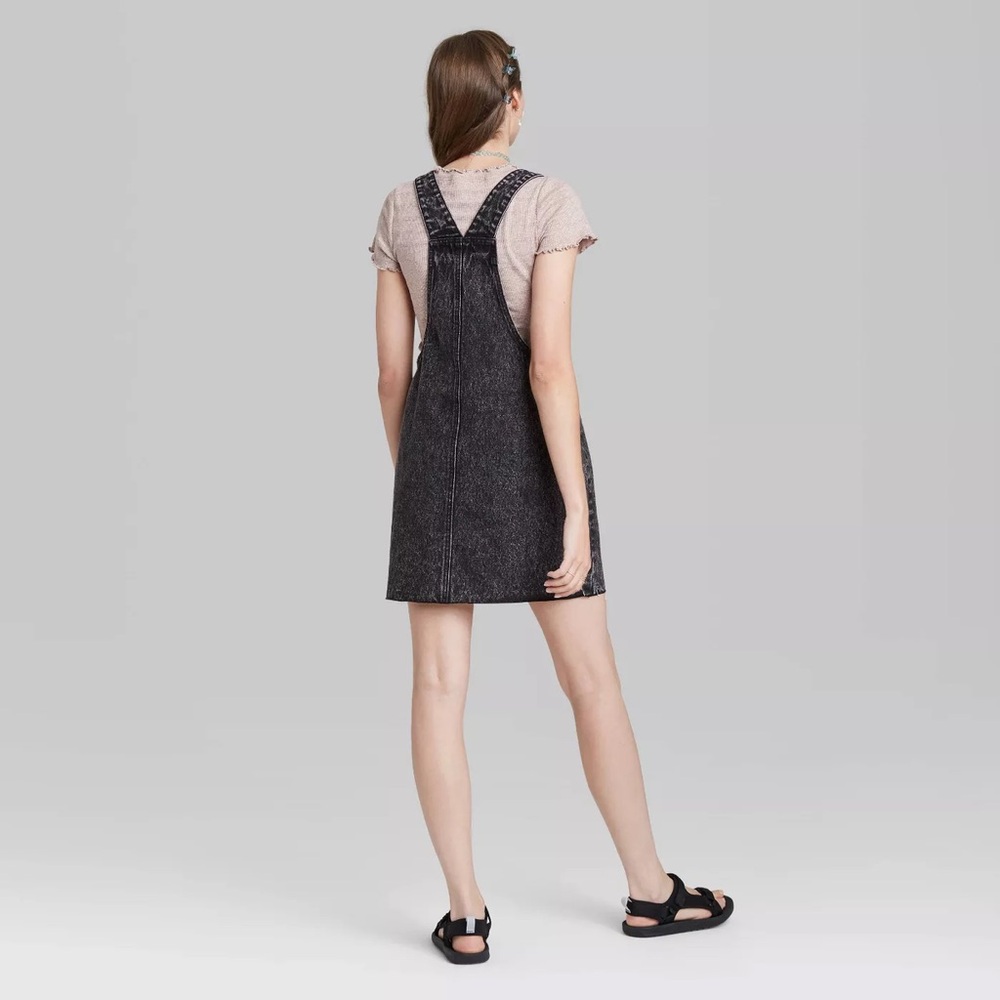 Wild Fable Black Washed Denim Overall Dress with Pink Tee - Picture 2 of 6